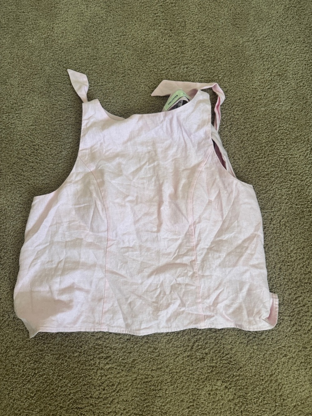 Light Pink Linen Tie-Shoulder Cropped Tank